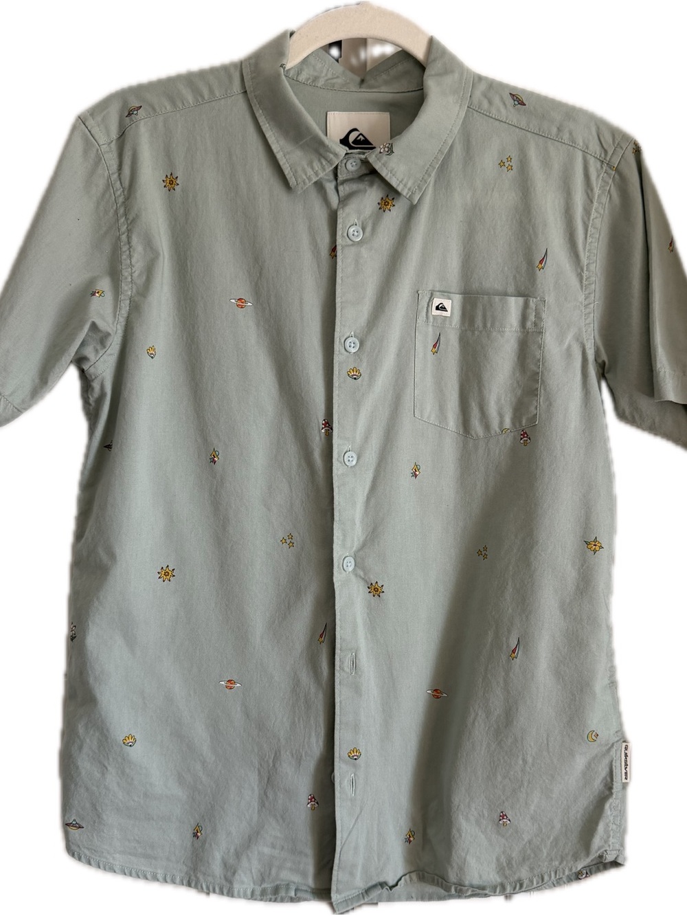Quiksilver Sage Green Short-Sleeve Button-Up Shirt